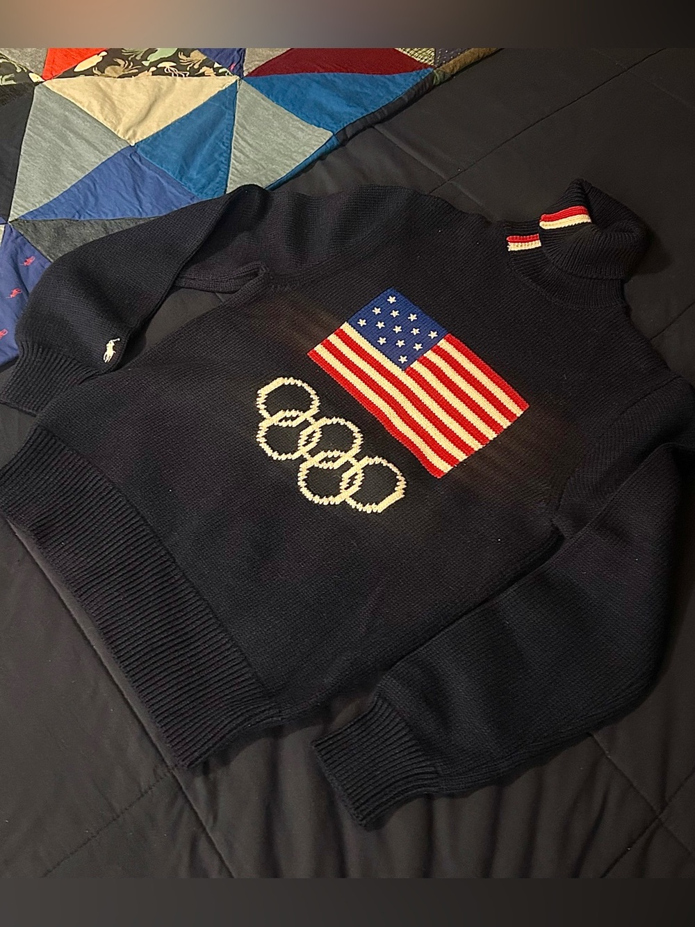 Polo Ralph Lauren Men’s Navy Flag & Olympic Rings Turtleneck Sweater
